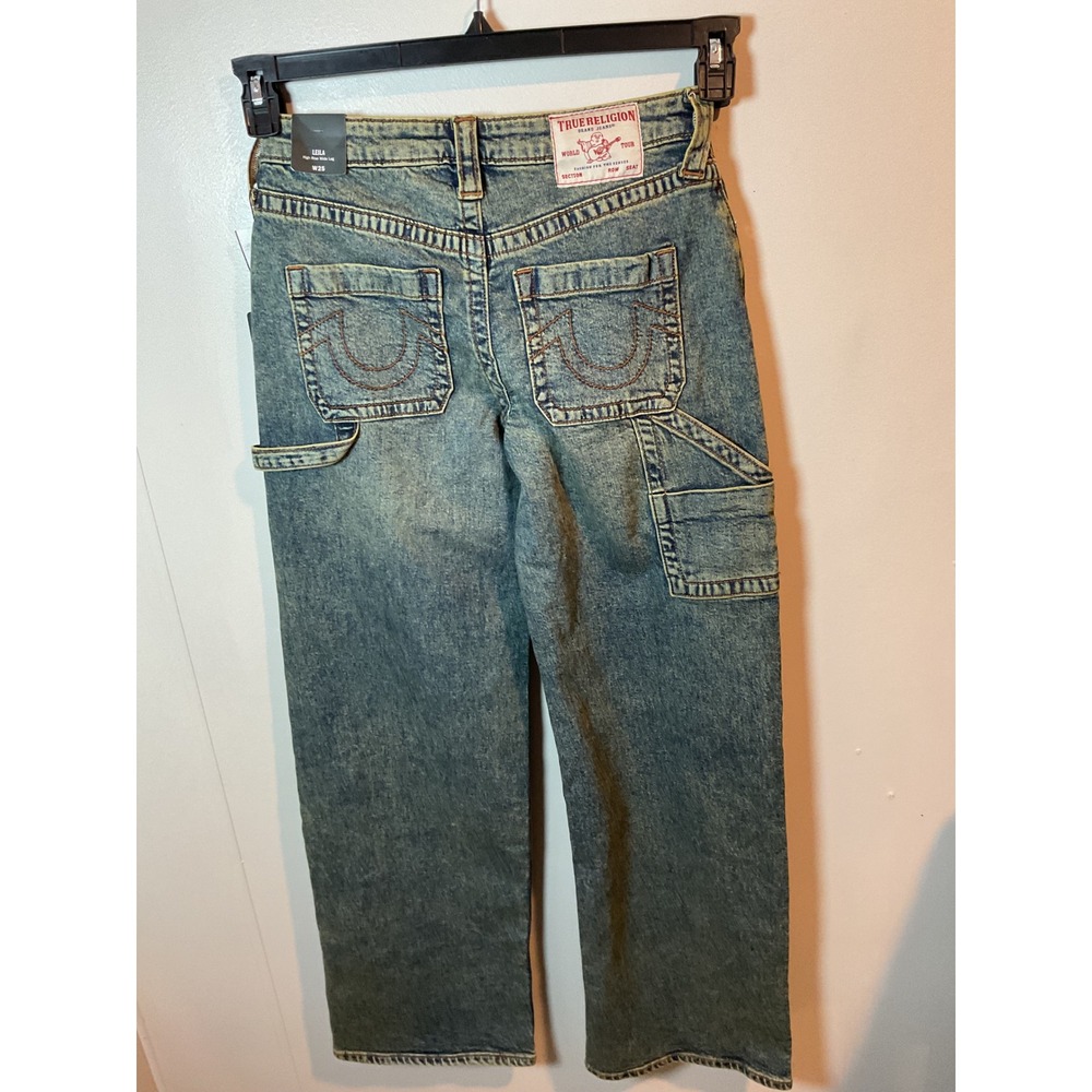 True Religion LEILA High Rise Wide Leg Carpenter Jeans W25 Acid Wash Blue - Picture 5 of 10
